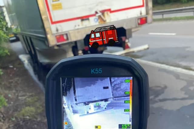 Firefighters used a thermal imaging camera to check the brakes temperature. Picture: Tweedale Fire Station.