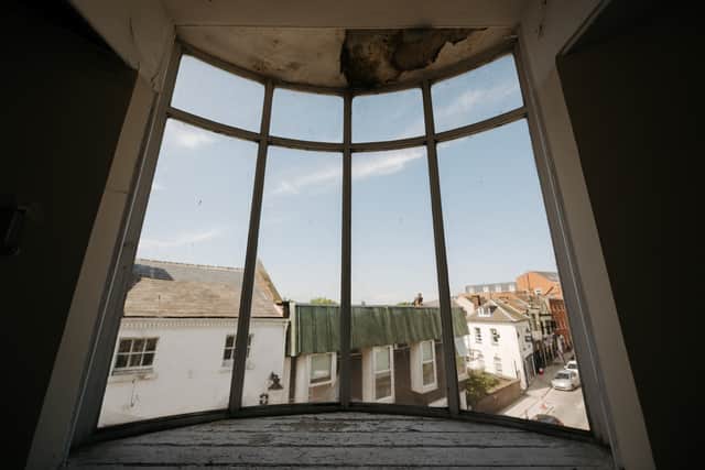 The round window on the second floor of the Orbit