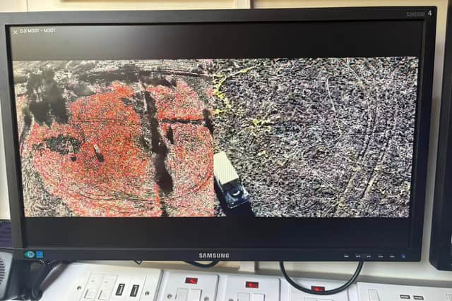 Drone shots captured hot spots from a large fire in the open off Bromlow near Worthen. Picture: Tweedale Fire Station