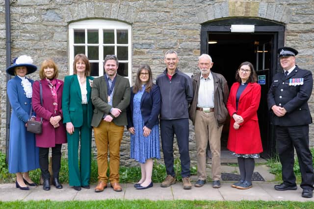 High Sheriff Jane Trowbridge, Deputy Lieutenant Katherine Garnier, Lord-Lieutenant Anna Turner, Mayor of Clun Ryan Davies, The Archdeacon of Ludlow Fiona Gibson, Clun Mill YHA Owner Colin Trigg, Tony Martyr, Rev. Lois Beynon and Constable Stuart Coote