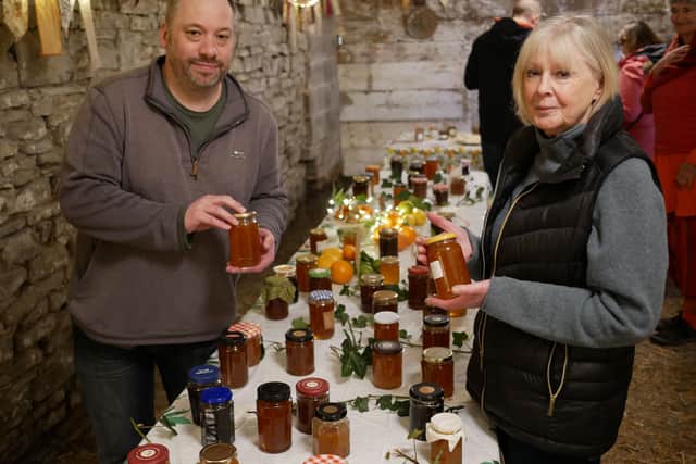 Kington Chamber of Trade's Gareth Clark and Pam Peek at last year's first marmalade competition