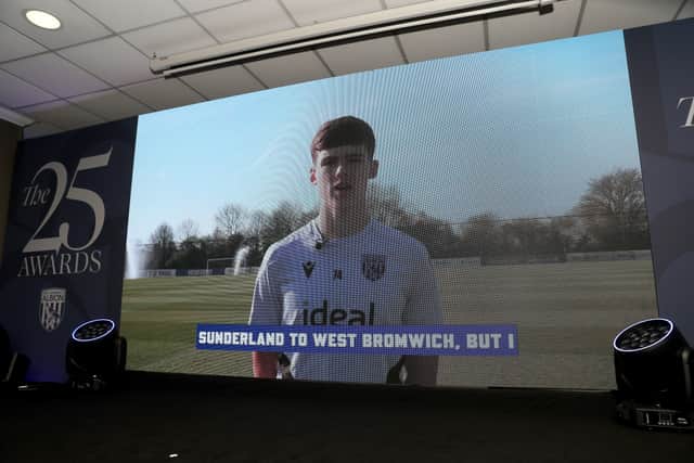 Matty Crowther collected his academy player of the season award via video link in 2025. (Photo by Adam Fradgley/West Bromwich Albion FC via Getty Images)