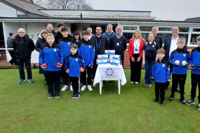 British backing for Shropshire junior bowls development – the presentation party and players at the Bayley Club