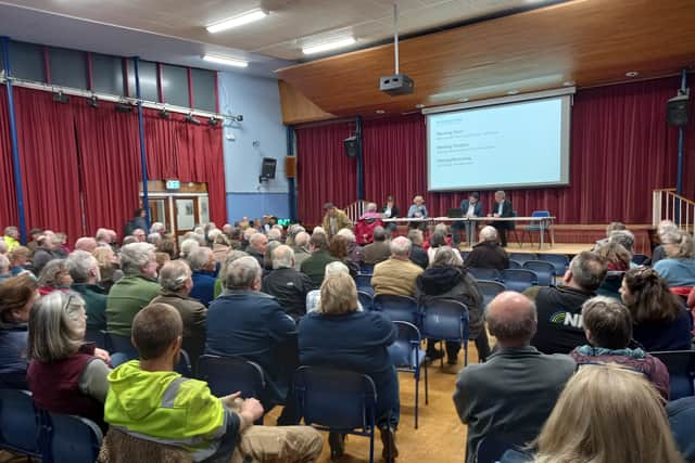 More than 200 people attended a meeting at The Community College, Bishop\'s Castle to hear about Severn Trent Water\'s plan to transfer fully treated wastewater from the town to the river Onny. Picture: LDRS