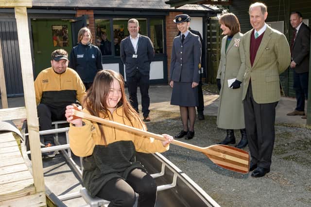 Prince Edward was shown the college's canoe simulator. Picture: Derwen College/Stonehouse Photographic.