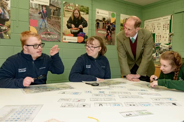 The Duke of Edinburgh with students at Derwen College. Picture: Derwen College/Stonehouse Photographic.