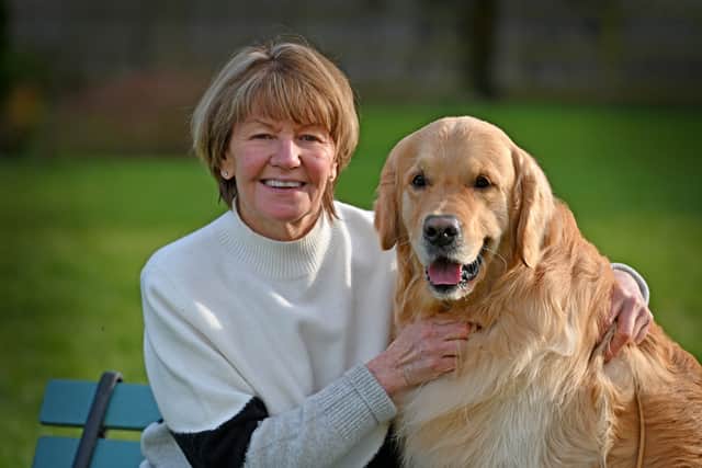 Liz Williams from Wolverhampton is excited to appear with Bertie the golden retriever
