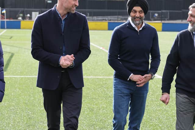 The Prince of Wales during a visit to a referee training course at Sporting Khalsa FC in Willenhall