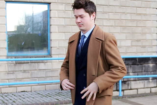 Alexander Westwood leaves Wolverhampton Crown Court dressed in long brown coat similar to that of Doctor Who