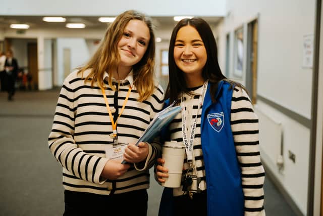 Student, Daisy Hulme as Head of Year 8 with (actual Head of Year 8) Sarah Dungey - they even planned to wear matching outfits