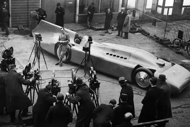 A new Bluebird faces the cameras in January 1935 - the year she became the first car to exceed 300mph.