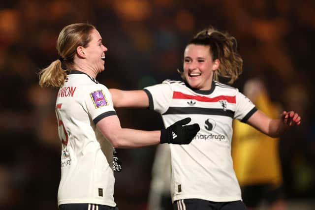 Aoife Mannion of Manchester United celebrates (Photo by Naomi Baker/Getty Images)