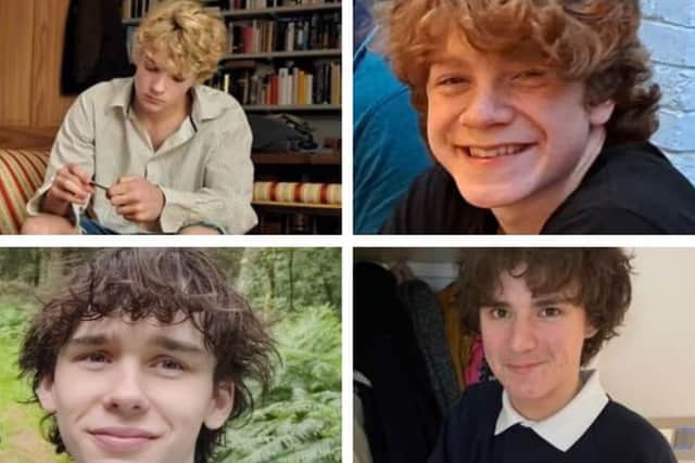 Clockwise from top left: Jevon Hirst, Wilf Fitchett, Harvey Owen and Hugo Morris. Photo: North Wales Police