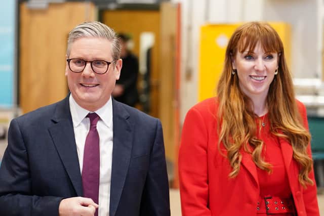 Labour leader Sir Keir Starmer and deputy leader Angela Rayner at the Black Country & Marches Institute of Technology in Dudley on March 28