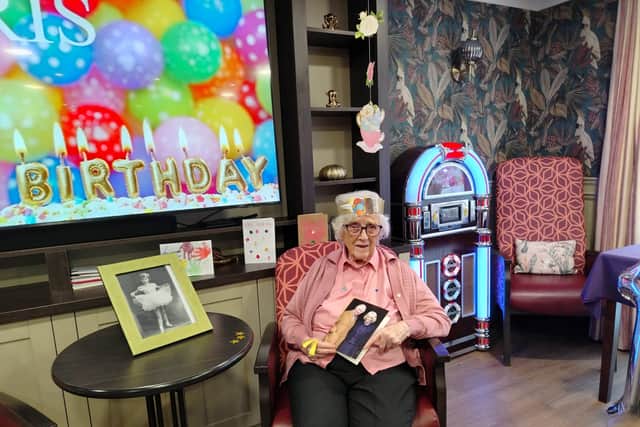 Iris celebrated her 100th birthday at Oxbow Manor in Shrewsbury.