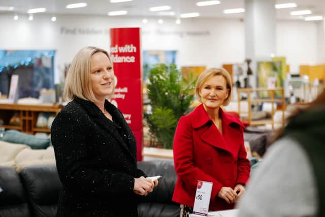 Dr Jocelyn Auger (left) at the opening of the new British Heart Foundation Megastore. The BHF funds vital research including work by the Birmingham Platelet Group.