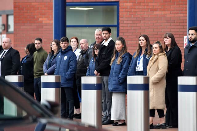 Albion staff came out from the offices to pay tribute to Mark Townsend, whose funeral cars stopped off at The Hawthorns