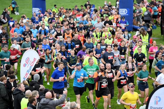 Shrewsbury Half Marathon starting from West Midland Showground.The runners set off..