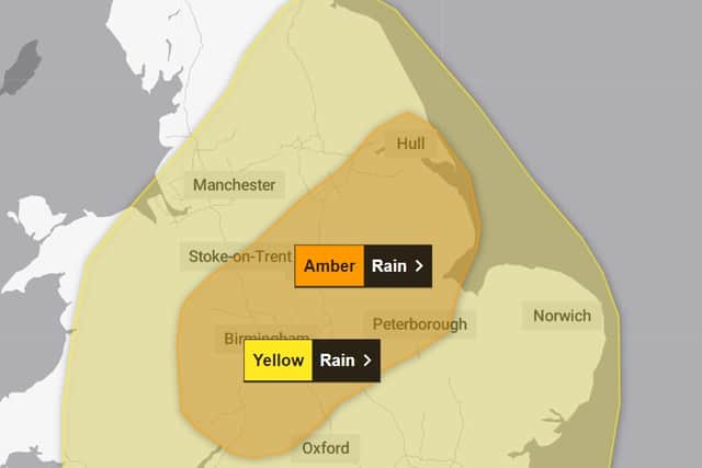 An amber weather warning will be in place on Monday. Photo: Met Office