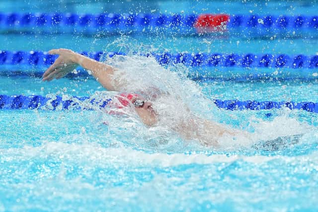 Oliver Morgan during the Men's 100M Backstroke at the Paris La Defense Arena. Picture: Martin Rickett/PA