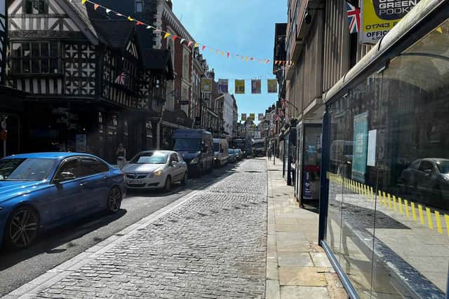 Traffic in Shrewsbury town centre on Friday