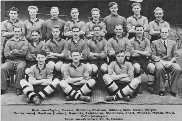 Wolves' squad in 1953/54, Stockin is seated on the front row, right