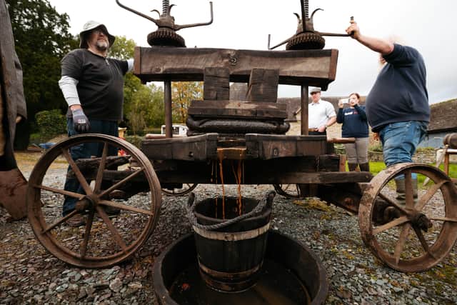 Cider making at Acton Scott Heritage Working Farm was held as a thank you to the volunteers and many trustees in 2023. 