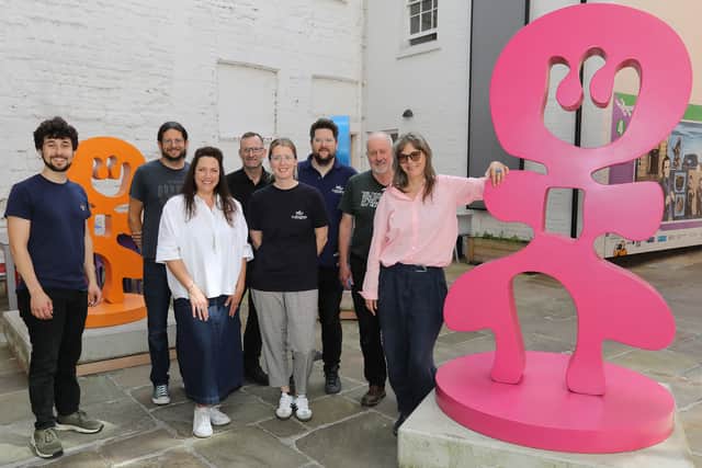 At the launch of the Inspirational Exhibition were, from left, Jacob Chandler, JPR Stitch, Louise Preece - from Shropshire Museums, Steve Cummings, Amy Callaghan - organiser, Ross Callaghan - organiser, Phil Langstaff - organiser, and Jess Richards - Shrewsbury Arts Trail founder.