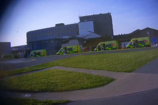 Ambulances queue outside the Emergency Department at Royal Shrewsbury Hospital. Picture: Dispatches/Channel 4/PA Wire
