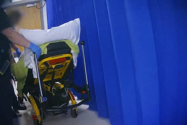 An ambulance crew leaving a patient in the ambulance reception area at the Emergency Department of the Royal Shrewsbury Hospital. Picture: Dispatches/Channel 4/PA Wire