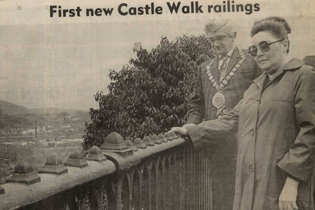 Bridgnorth Mayor Mrs Shirley Green inspecting the new railings