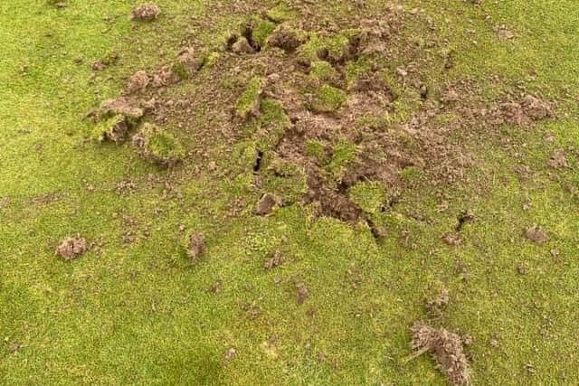 A group of travellers have set up camp at Meole Brace Golf Course, where parts of the course have been vandalised. Pictures: Meole Brace Golf Club