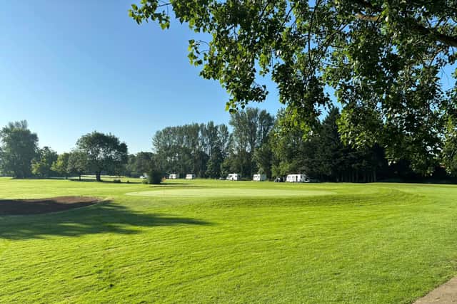 A group of travellers have set up camp at Meole Brace Golf Course, where parts of the course have been vandalised. Pictures: Meole Brace Golf Club
