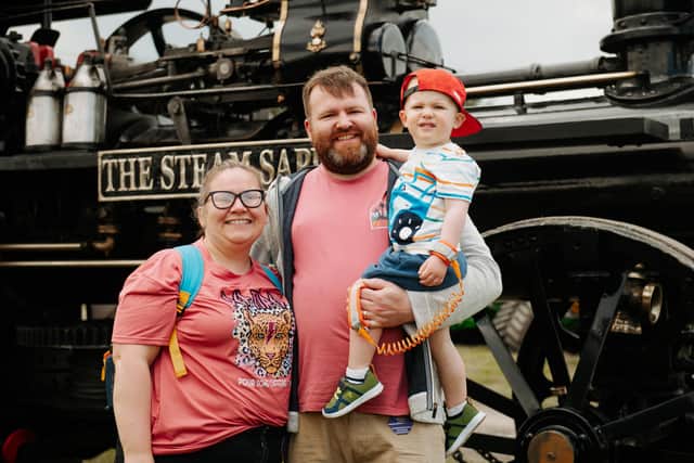Louisa Evans, Richard Evans and Charlie Evans, aged two, from Telford