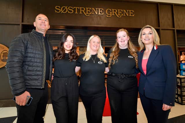 Richard Power and Norma Jacob, with manager Laura Phillips (centre) and fellow staff Georgia Morgan and Olivia Bennett
