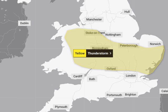 The yellow weather warning has been issued for parts of the West Midlands. Photo: Met Office