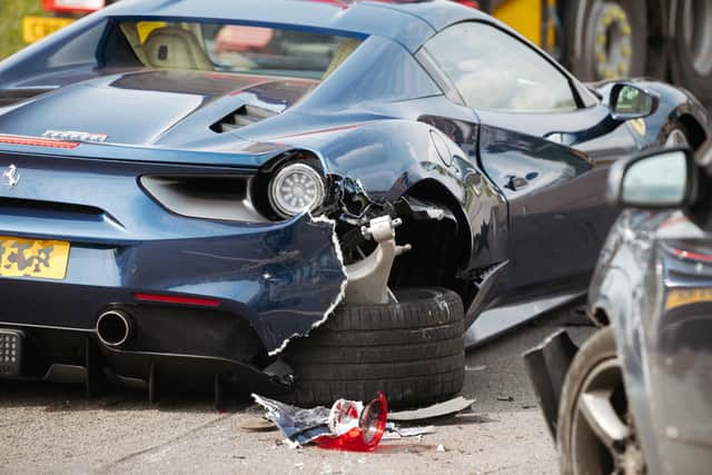 The badly damaged Ferrari