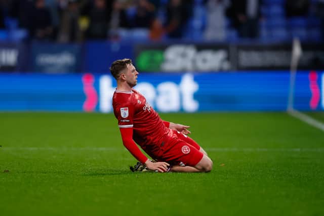 Jordan Shipley of Shrewsbury Town celebrates after scoring a goal to make it 1-2 (AMA)
