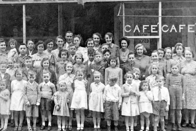 June, 1946 - A group of local children outside the Eagle Cafe, Pave Lane. It was virtually opposite the gates of Lilleshall Hall.