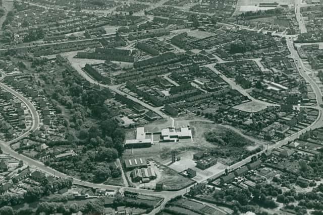 An aerial view of Wombourne taken in July, 1969, showing the numerous post-war housing developments.