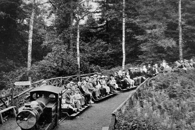 A miniature railway at Lilleshall, which was built in the late 1920s. This is from a booklet called 'Lovely Lilleshall, A Souvenir. Price 6d' from the days when Lilleshall Hall and estate was a big tourist attraction in the 1920s and 1930s, with a miniature railway, gardens, etc. Unfortunately the booklet is undated but it seems likely to be from the 1930s.