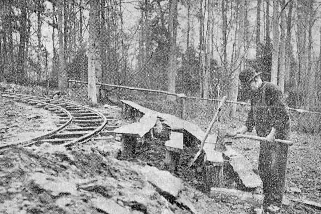 Work to create a miniature railway track at Lilleshall, in the grounds and estate of Lilleshall Hall, in 1928.