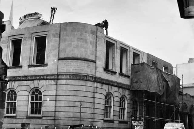 The old Shirehall, headquarters of the then Salop County Council, which stood in The Square, Shrewsbury, being demolished on May 1, 1971