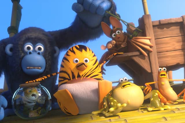 The Jungle Bunch World Tour: Junior the tiger fish, Miguel the gorilla, Maurice the tiger penguin, Gilbert the tarsier, Bob the toad, Batricia the bat and Al the toad