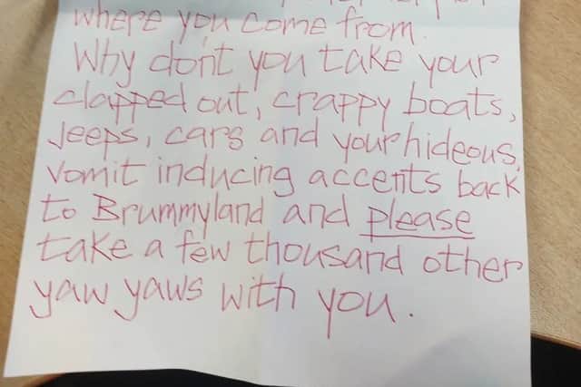The note was left at the home of a family in Iorwerth Avenue, Aberystwyth (Dyfed-Powys Police/PA)