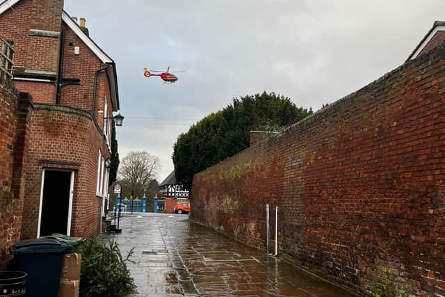 The air ambulance before landing at Shrewsbury's Quarry