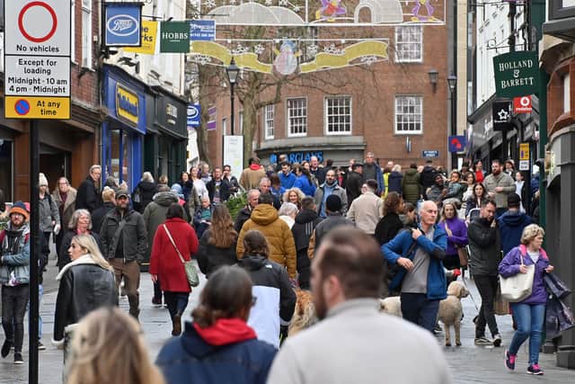 Throngs of shoppers on Shrewsbury's Pride Hill on Christmas Eve