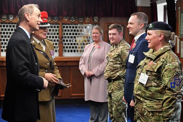 The Duke of Edinburgh on his visit to Telford's Army Resource Centre.