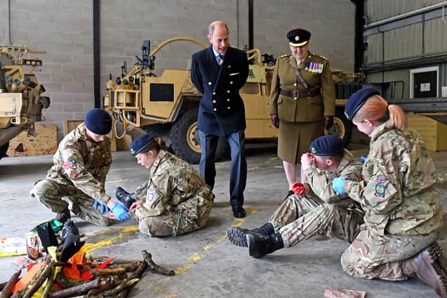 The Duke of Edinburgh was given a first aid demonstration.