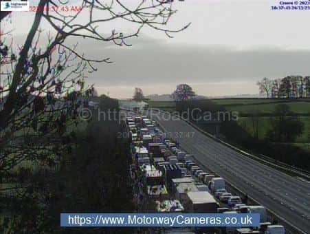 Traffic was stopped on the M6. Photo: National Highways: West Midlands.